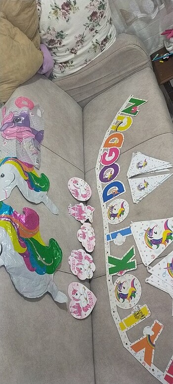 7 parça unicorn doğum günü süsü