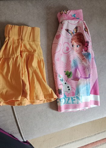 Elsa ve anna'lı etek turuncu etek ikisi bir arada