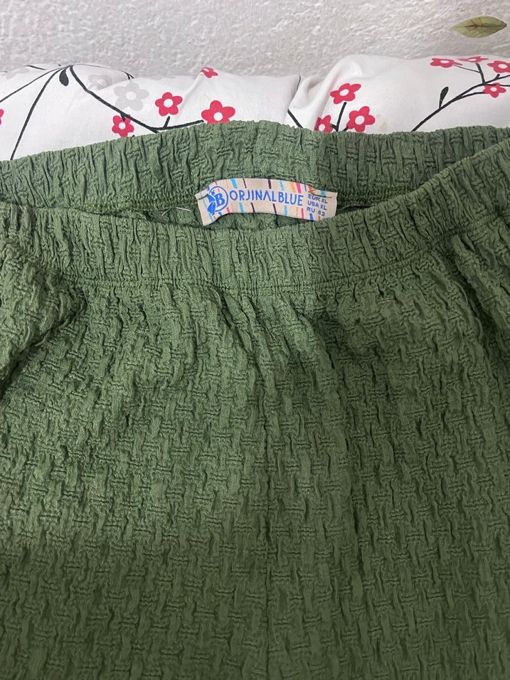 Örgü Dokulu Salaş Yeşil Kadın Pantolon - Görsel 3