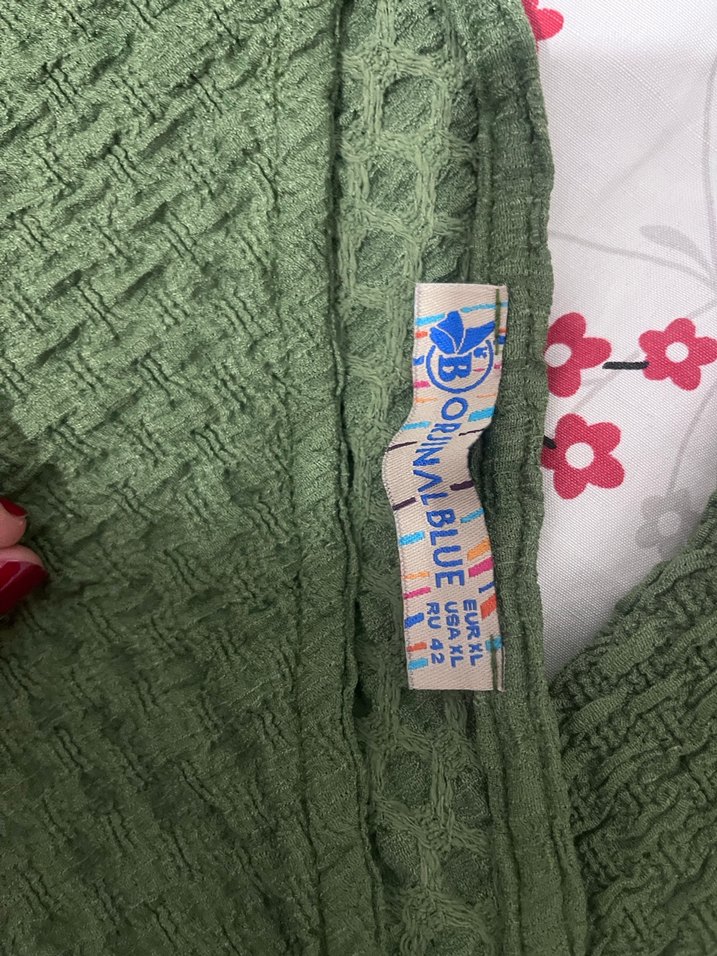 Örgü Dokulu Salaş Yeşil Kadın Pantolon - Görsel 4