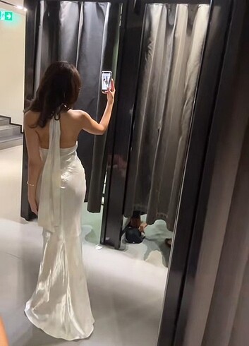 xs Beden beyaz Renk Saten halter uzun elbise zara