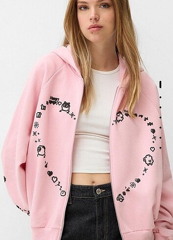 Tamagochi bershka fermuarlı sweatshirt