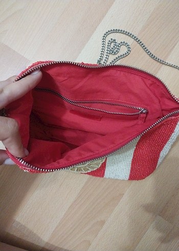 Beden kırmızı Renk boncuklu işlemeli çanta zara