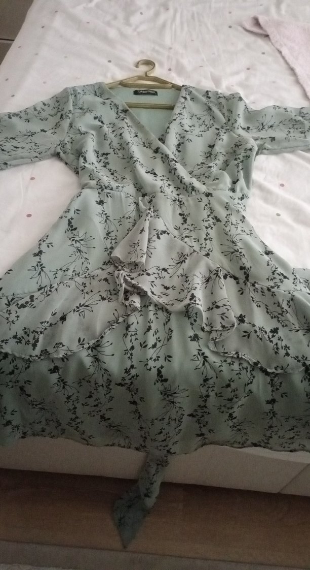 Gri Uzun Kollu Bohem Kadın Elbise - Görsel 4