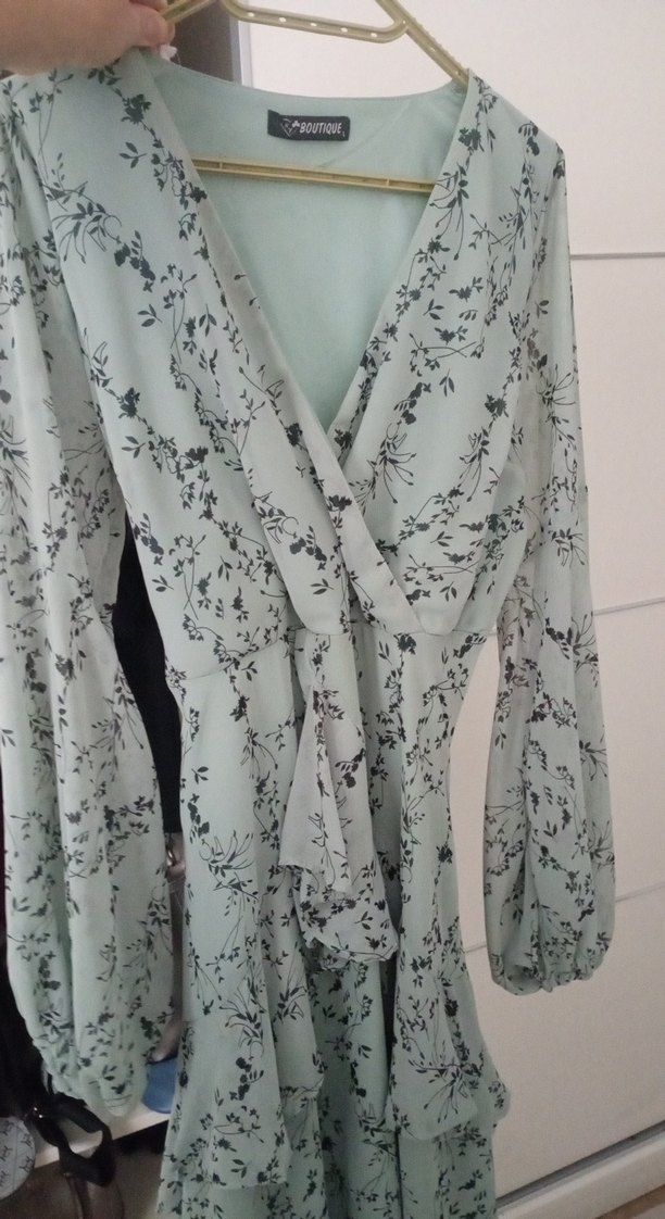 Gri Uzun Kollu Bohem Kadın Elbise - Görsel 2