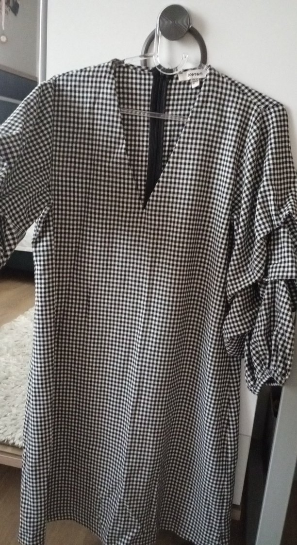 Gri Ekoseli Uzun Kollu Salaş Elbise - Görsel 4