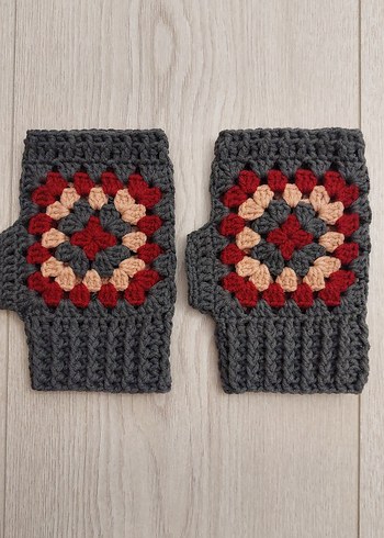 Bohem Gri Örgü Parmaksız Eldiven - Görsel 2