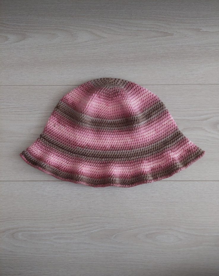 Pembe Vizon Örgü Bohem Kadın Bucket Şapka - Görsel 2