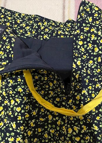 Sarı Detaylı Desenli Midi Mini Etek - Görsel 3