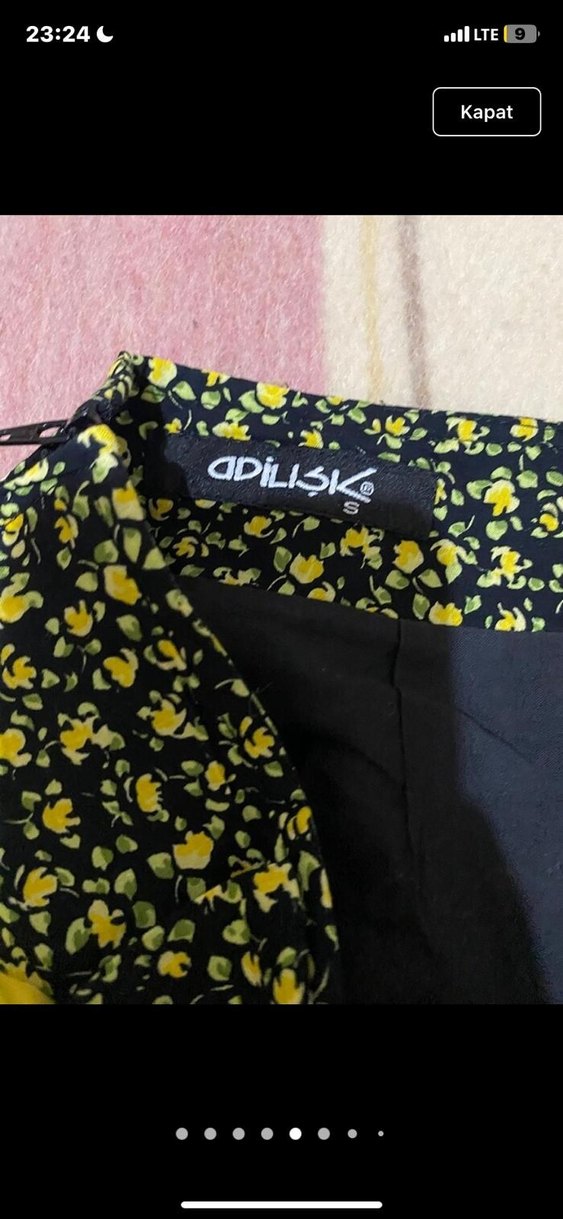 Sarı Detaylı Desenli Midi Mini Etek - Görsel 5