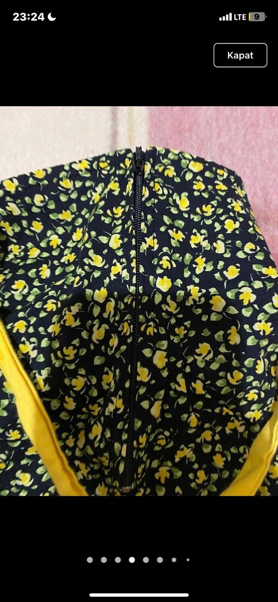 Sarı Detaylı Desenli Midi Mini Etek - Görsel 4