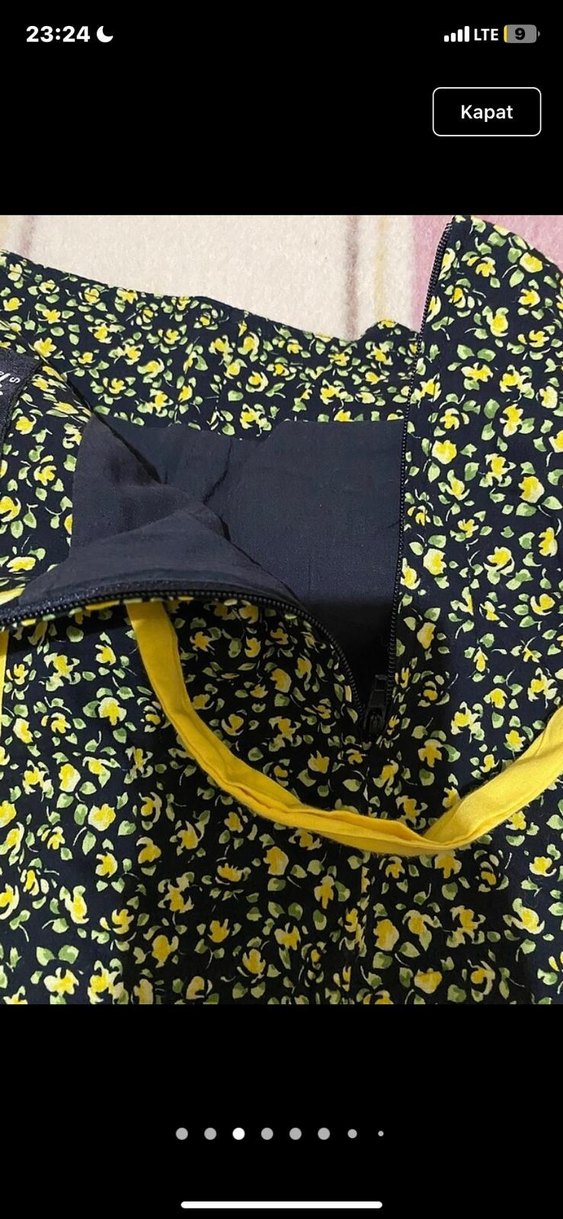 Sarı Detaylı Desenli Midi Mini Etek - Görsel 3