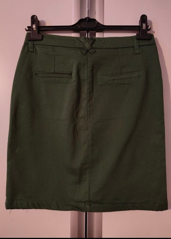 Haki kanvas mini etek - Görsel 4