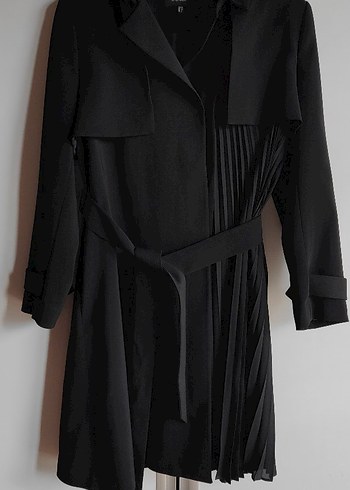 Kadın Siyah Pileli Uzun Trençkot - Görsel 6