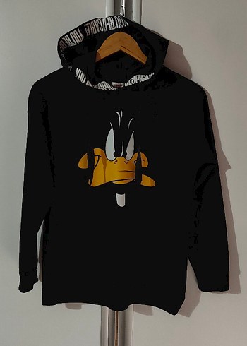 Siyah Kapüşonlu Baskılı Sweatshirt - Görsel 2
