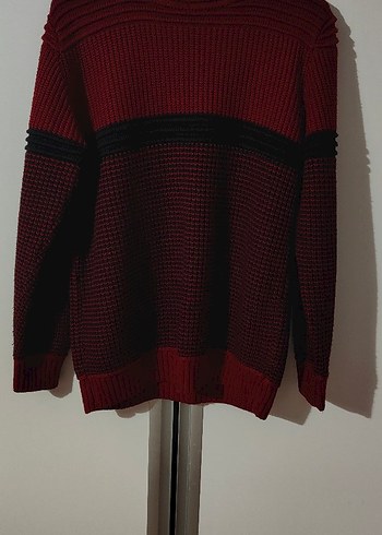 Koyu Kırmızı Örgü erkek kazağı - Görsel 2