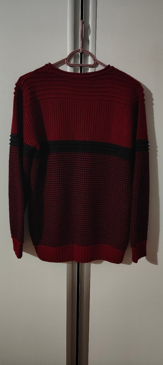 Koyu Kırmızı Örgü erkek kazağı - Görsel 3