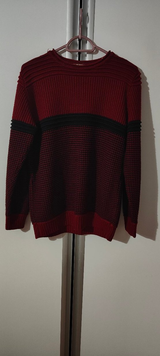 Koyu Kırmızı Örgü erkek kazağı - Görsel 2