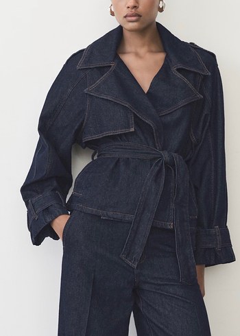 Mango Kemerli Kadin Lacivert Denim Ceket