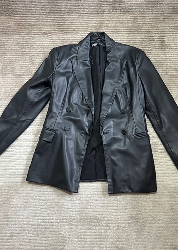 Kadın Siyah suni Deri Ceket - Görsel 3