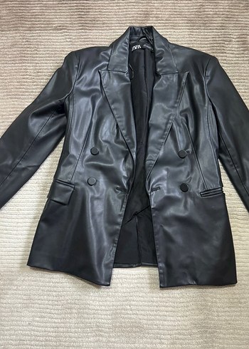 Kadın Siyah suni Deri Ceket - Görsel 2