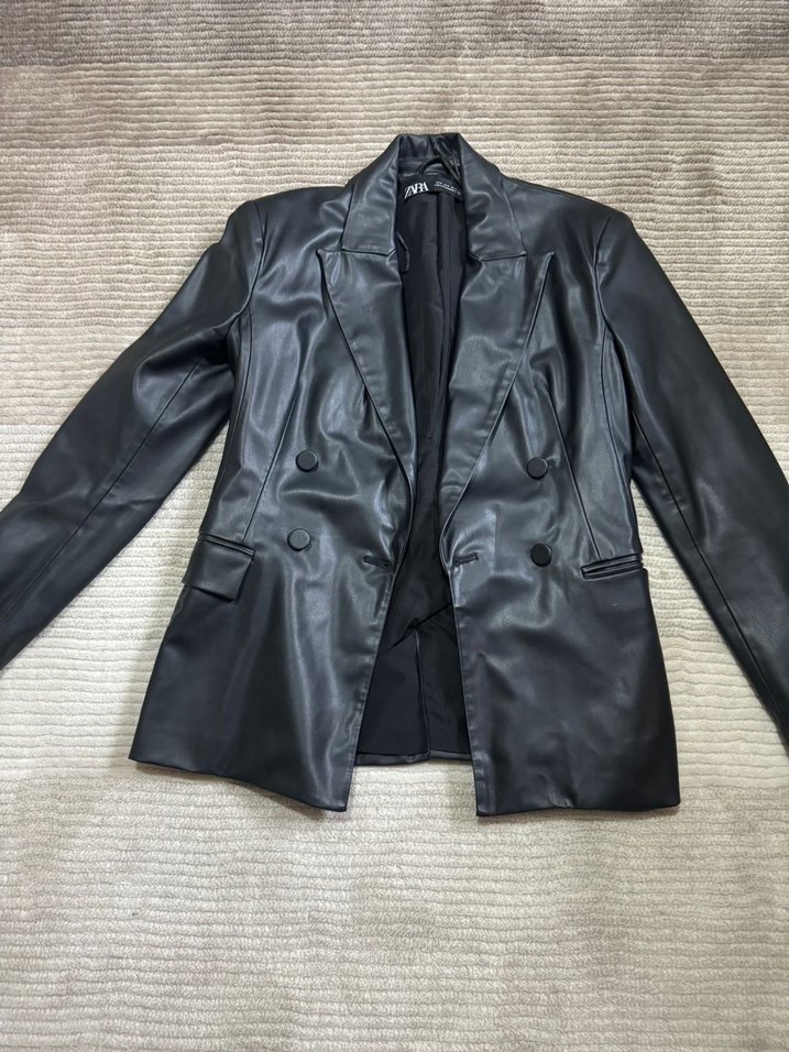 Kadın Siyah suni Deri Ceket - Görsel 3