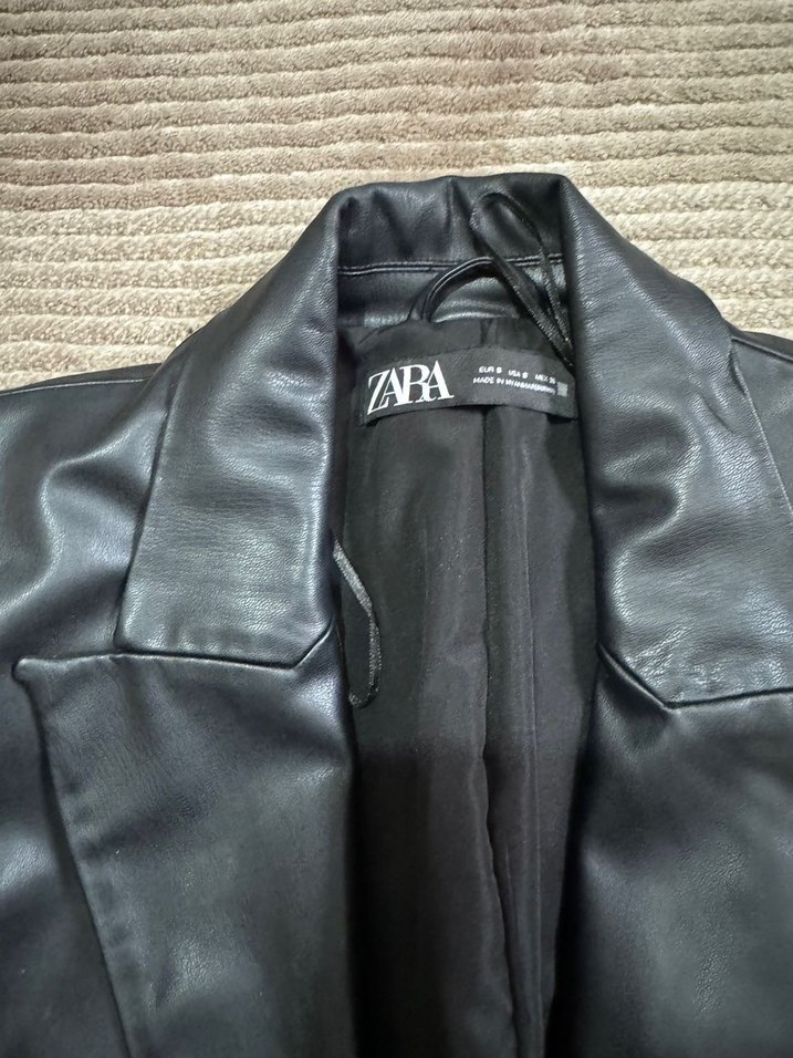 Kadın Siyah suni Deri Ceket - Görsel 4