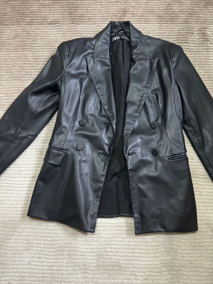 Kadın Siyah suni Deri Ceket - Görsel 2