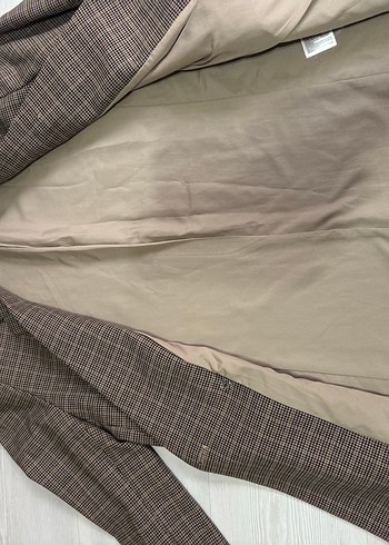 Düğmeli Kahverengi Ekose Kadın Blazer Ceket - Görsel 5