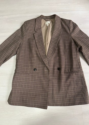 Düğmeli Kahverengi Ekose Kadın Blazer Ceket - Görsel 6