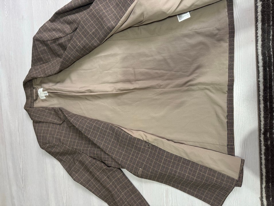 Düğmeli Kahverengi Ekose Kadın Blazer Ceket - Görsel 5