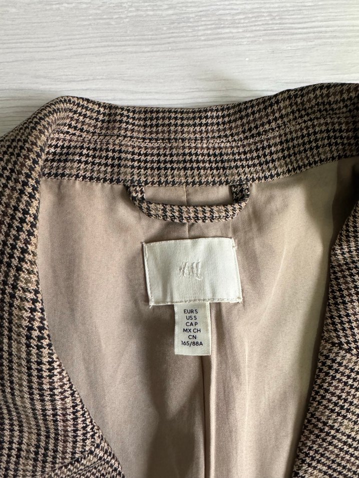 Düğmeli Kahverengi Ekose Kadın Blazer Ceket - Görsel 3