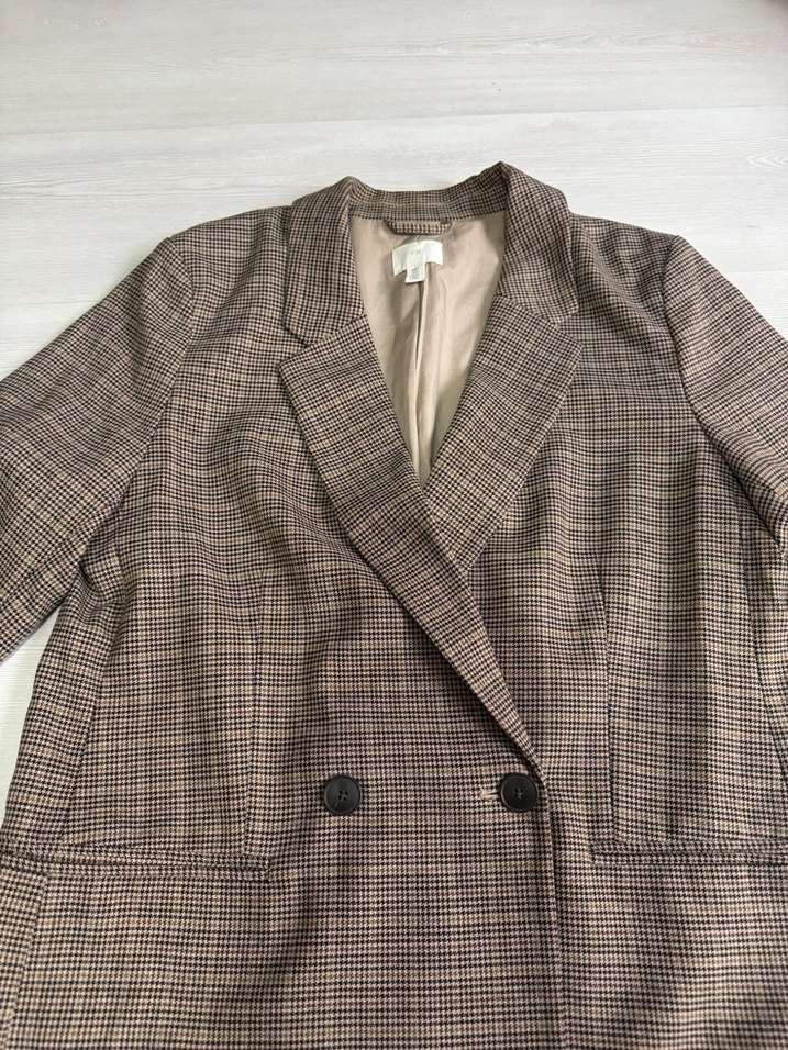 Düğmeli Kahverengi Ekose Kadın Blazer Ceket - Görsel 2