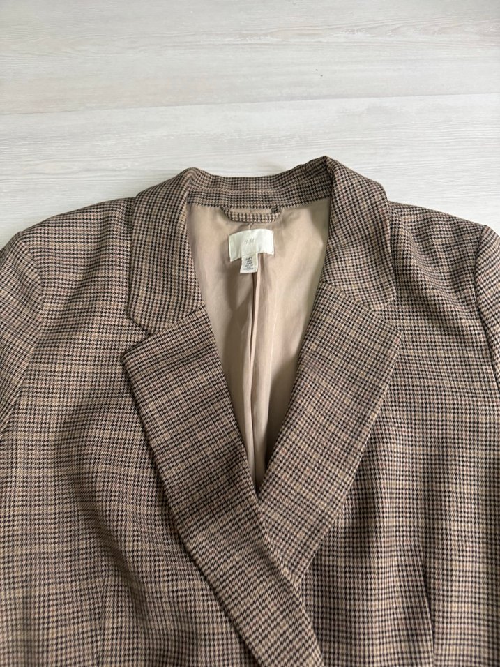 Düğmeli Kahverengi Ekose Kadın Blazer Ceket - Görsel 4