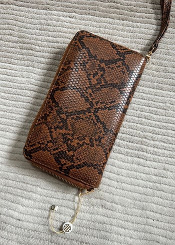 Kahverengi Yılan Desenli suni Deri Kadın Cüzdanı - Görsel 2
