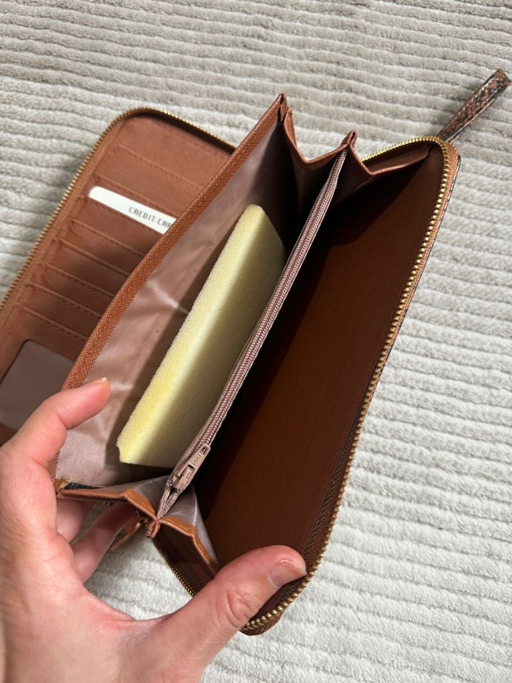 Kahverengi Yılan Desenli suni Deri Kadın Cüzdanı - Görsel 3