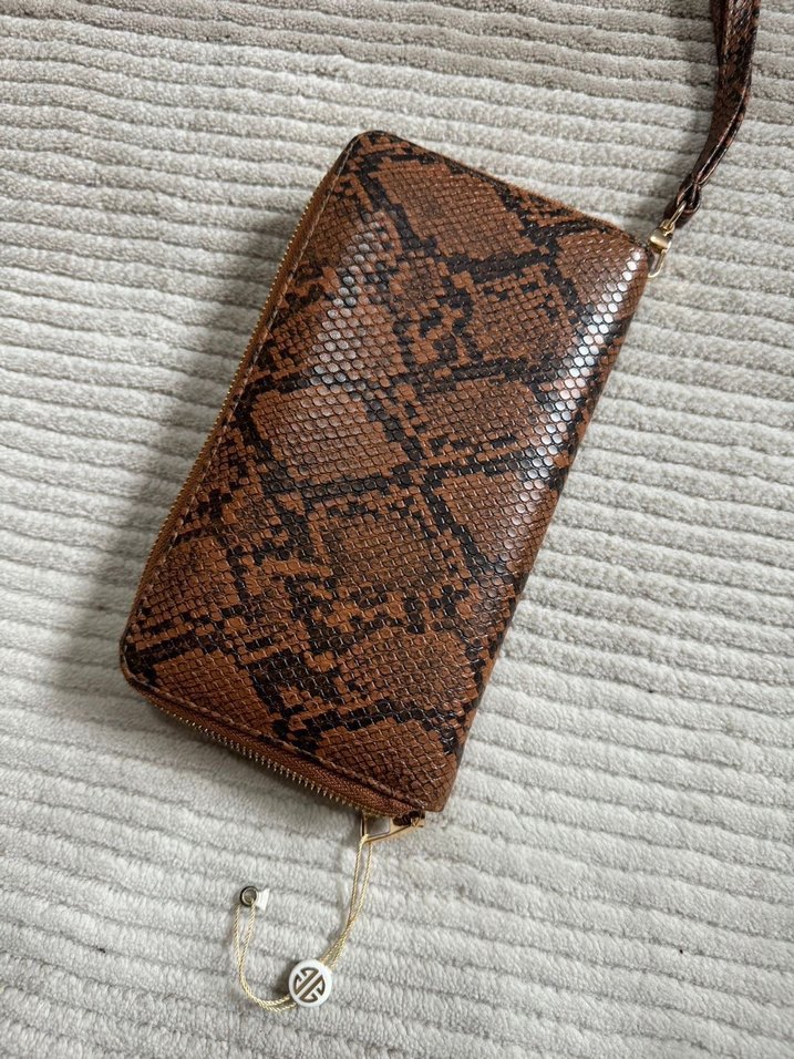 Kahverengi Yılan Desenli suni Deri Kadın Cüzdanı - Görsel 2