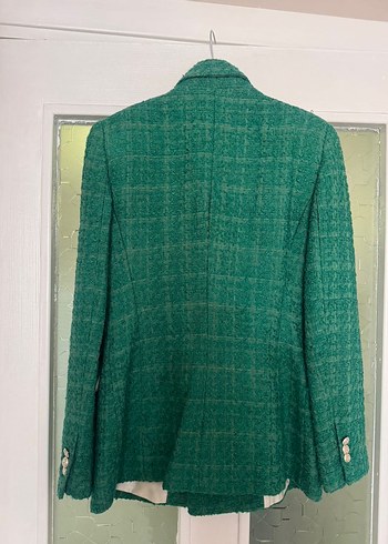 Tüvit Düğmeli Yeşil Ekose Midi Blazer - Görsel 5