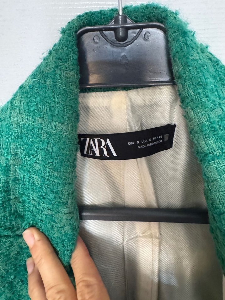 Tüvit Düğmeli Yeşil Ekose Midi Blazer - Görsel 3