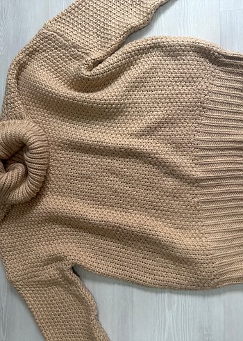 Bej Kadın Boğazlı Triko Kazak - Görsel 8