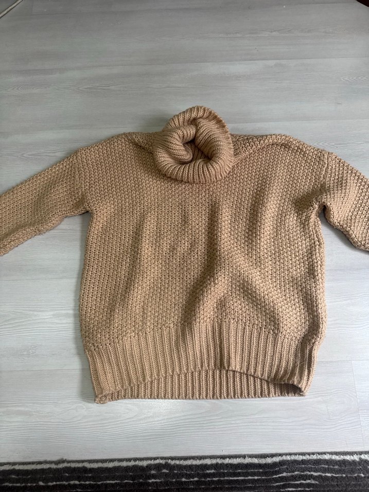 Bej Kadın Boğazlı Triko Kazak - Görsel 2