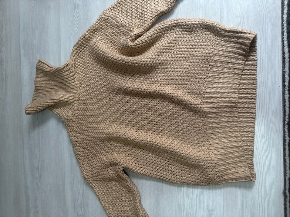 Bej Kadın Boğazlı Triko Kazak - Görsel 3