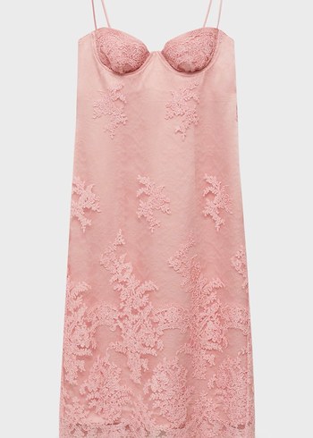 Dantel İşlemeli Pembe Midi Abiye Elbise - Görsel 6