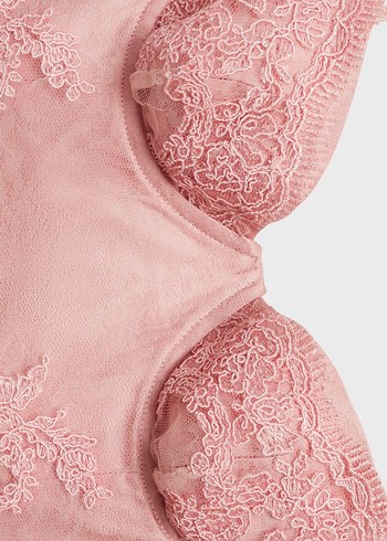 Dantel İşlemeli Pembe Midi Abiye Elbise - Görsel 5