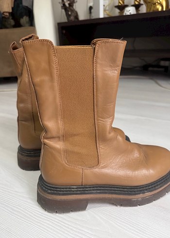 Kahverengi gerçek Deri Platform Topuklu Kadın Bot - Görsel 5