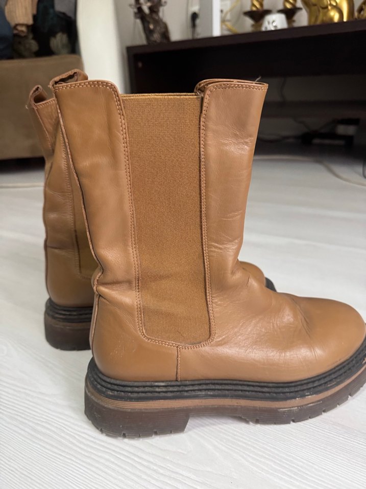 Kahverengi gerçek Deri Platform Topuklu Kadın Bot - Görsel 5