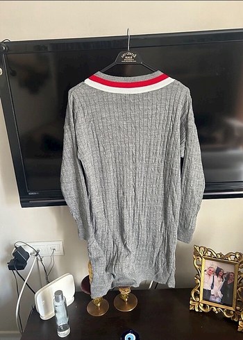 Robin Gri Uzun Kollu V Yaka Triko Elbise - Görsel 4