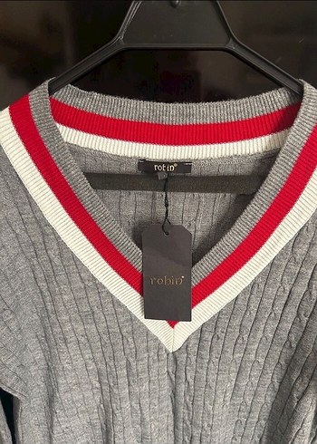 Robin Gri Uzun Kollu V Yaka Triko Elbise - Görsel 7