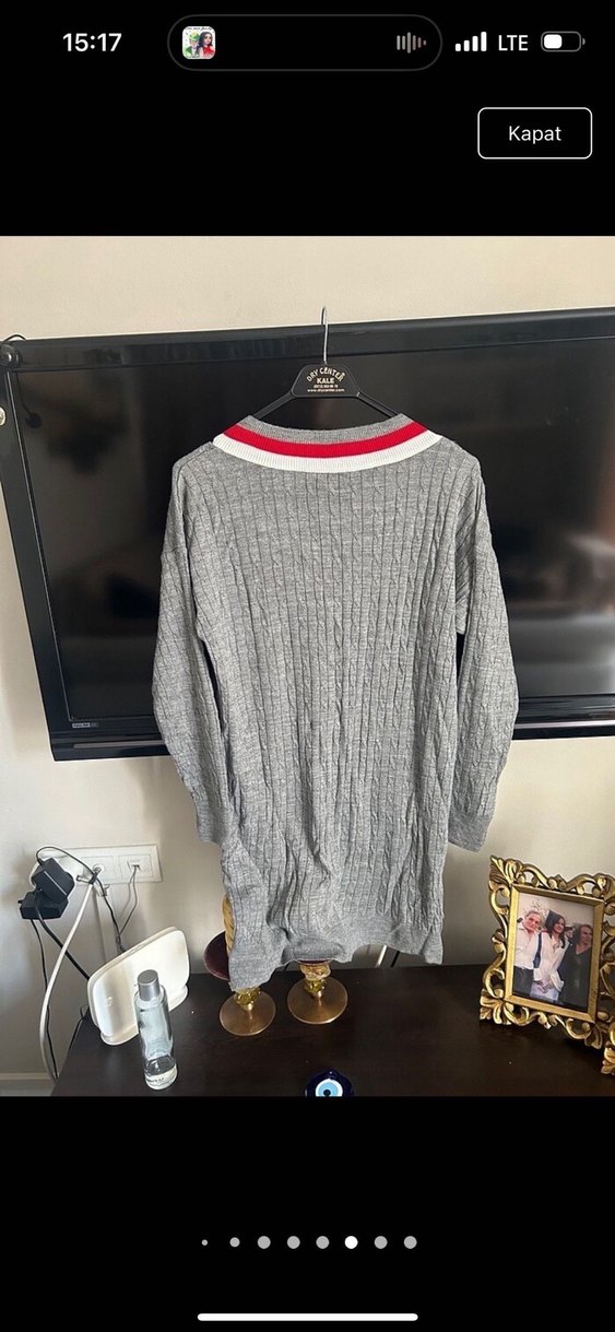 Robin Gri Uzun Kollu V Yaka Triko Elbise - Görsel 4