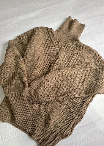 Bohem Tarz Boğazlı Kahverengi Örgü Kazak - Görsel 6